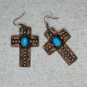 Faux Leather Cross Earrings